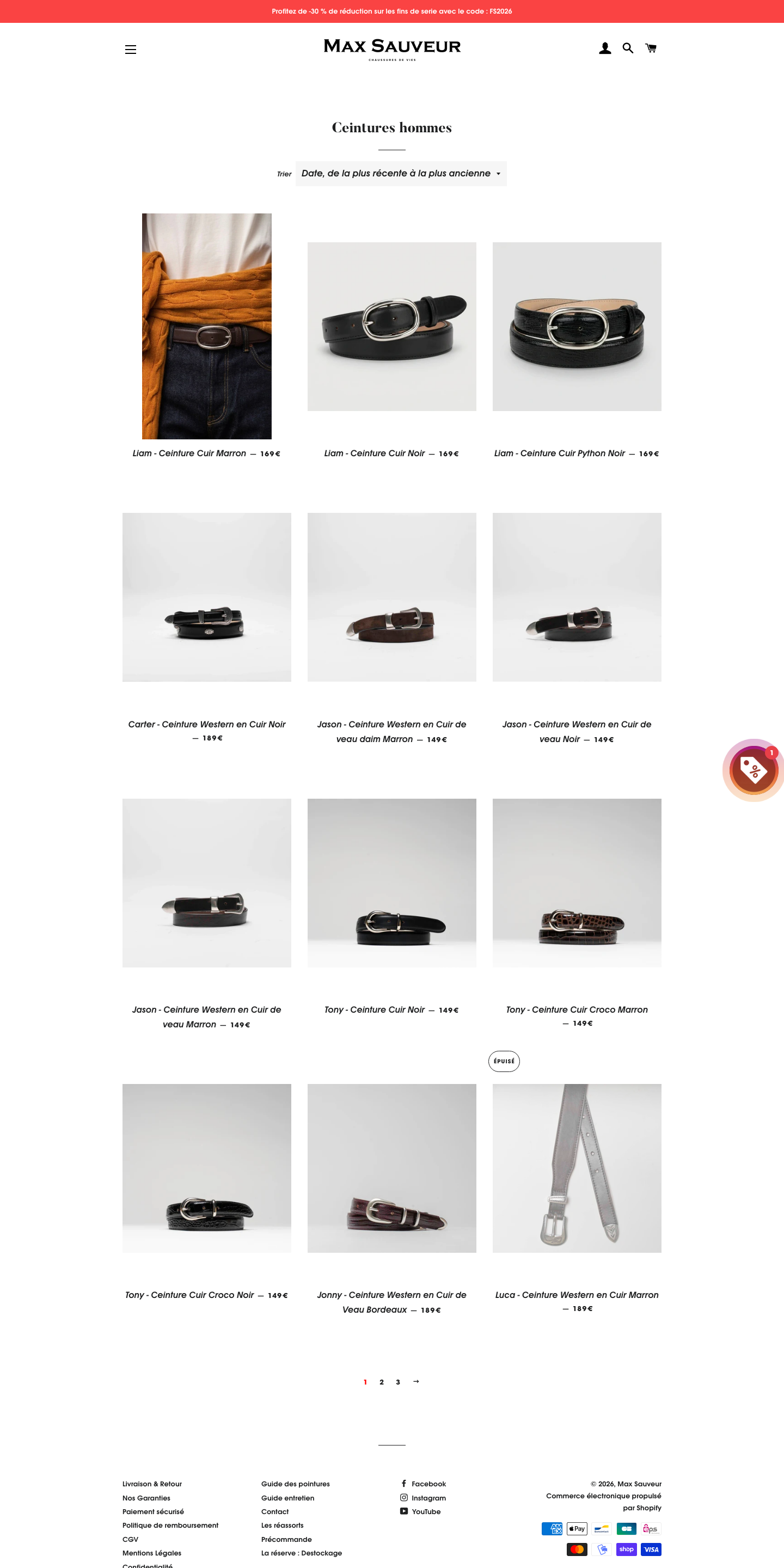 Page collection ceintures actuelle de Max Sauveur (desktop)